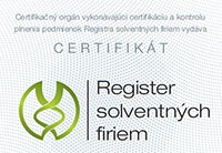 Certifikát - Register solventných firiem